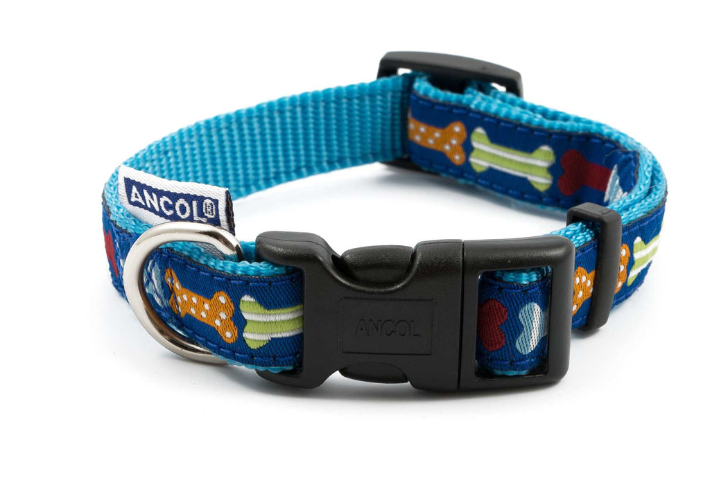 Ancol Nylon Blue Bone Adj Collar S 2-5AncolLovelyPup.com