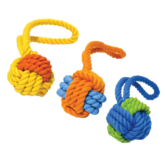 Rosewood Rubber & Rope Ball Tug 9"x3